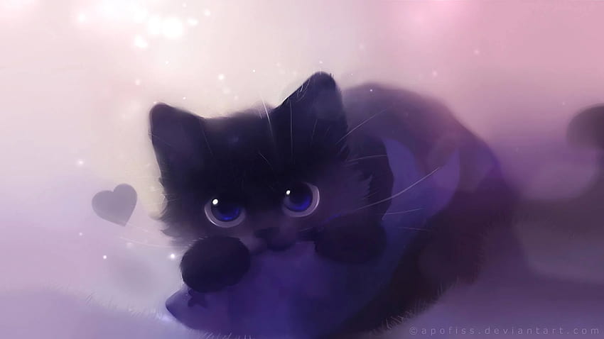 Kawaii Katze, lila Katze HD-Hintergrundbild