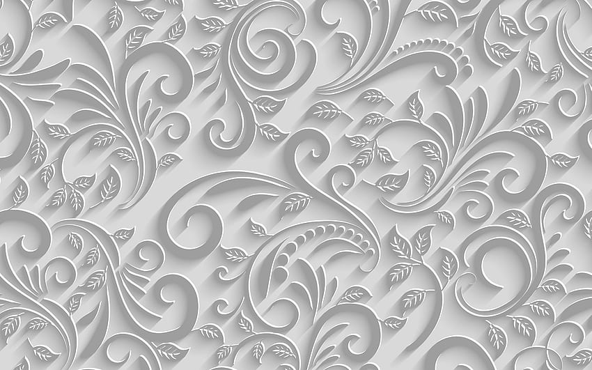 padrão floral branco, vintage floral preto e branco papel de parede HD