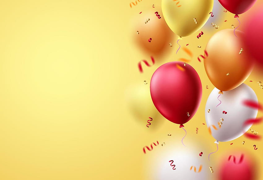 Дизайн на фона на векторен шаблон с балони Birtay. Елементи от балони за покана за биртай и парти празник в жълто празно пространство за текстов дизайн. Векторна илюстрация 4864894 Векторно изкуство във Vecteezy HD тапет