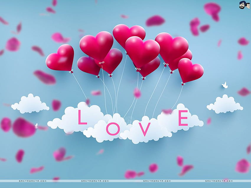 ลูกโป่งรูปหัวใจ - ความรักคือตัวอักษร วอลล์เปเปอร์ HD