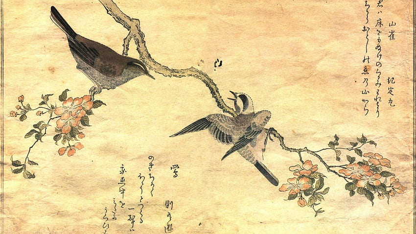 Birds japanese artwork warblers great tit kitagawa utamaro HD wallpaper