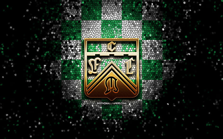 Club Ferro Carril Oeste, logotipo brillante, Primera Nacional, verde a cuadros blanco, fútbol, ​​club de fútbol argentino, logotipo de Ferro Carril Oeste, arte de mosaico, fútbol, ​​Ferro Carril Oeste FC fondo de pantalla