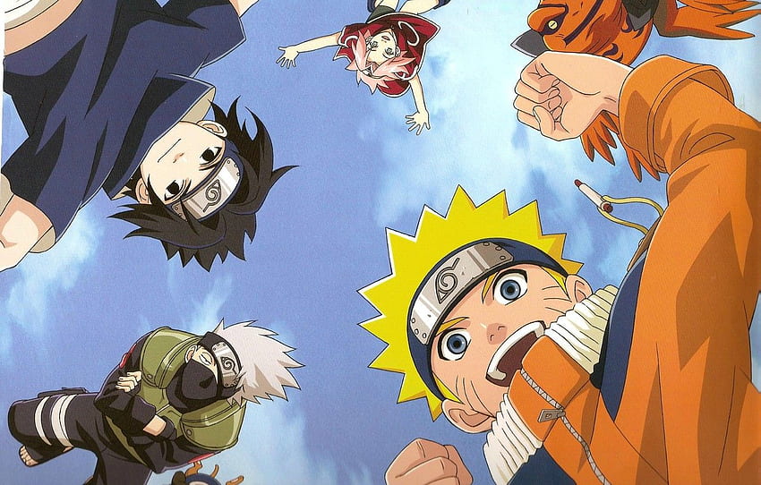 el cielo, alegría, Naruto, Sakura, amigos, sapo, escuadrón, Sasuke Uchiha, Hatake Kakashi, Pakkun, Naruto shippuuden para su sección сёнэн fondo de pantalla