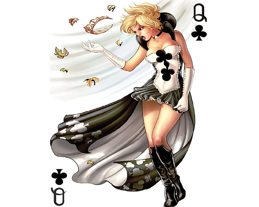 Queen Of Clubs, wind, crown, clubs, woman HD wallpaper