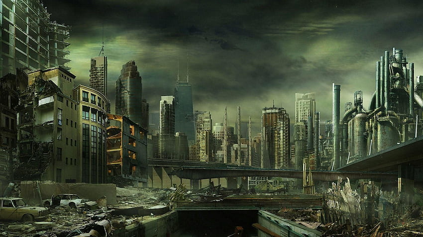 Post apocalyptic city, Ruined City HD wallpaper