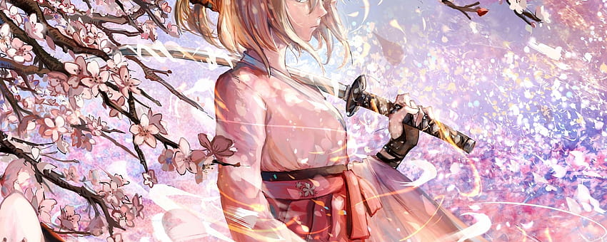 Sakura-Säbel, Katana, Kirschblüte, Anime, doppelt breit, breit 21:9, Breit, , Hintergrund, 4991 HD-Hintergrundbild