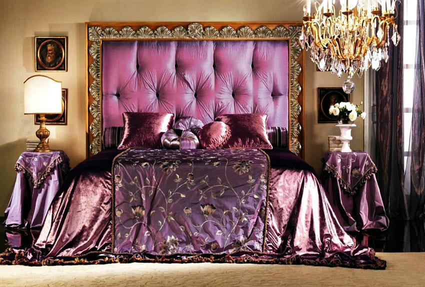 Sedoso 2560x1729, sedoso, roxo, quarto, luxo, cama, fantasia, seda papel de parede HD