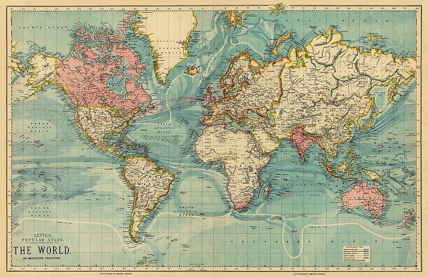 LoveAbode Com At Tarafından Vintage Dünya Haritası Duvar Resmi, Antik Harita HD duvar kağıdı