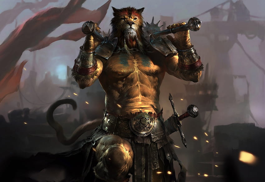 Lion, warrior, The elder scrolls: legends HD wallpaper