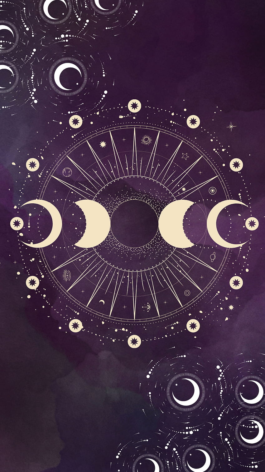 Moon phases, spell, art, close-up, watercolor, pagan, purple, wiccan, witch, moon_phases HD phone wallpaper