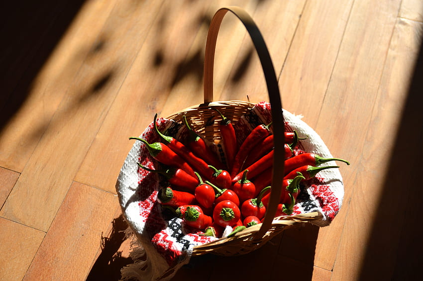 Food, Pepper, Shadow, Basket, Chile HD wallpaper