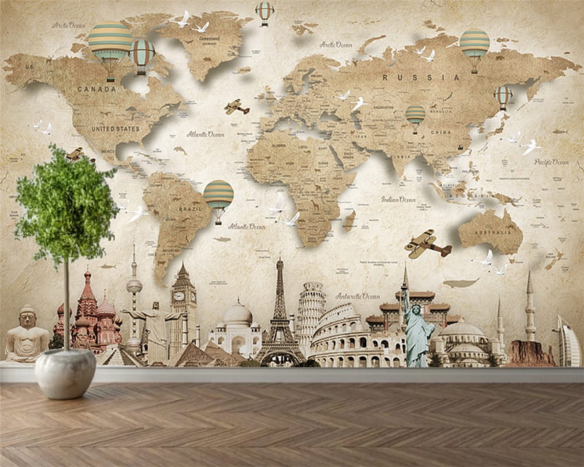 Mappa del mondo personalizzata luoghi di interesse architettura TV murales decorazione della casa soggiorno camera da letto 3D. televisivo. 3D personalizzato, luoghi indiani Sfondo HD