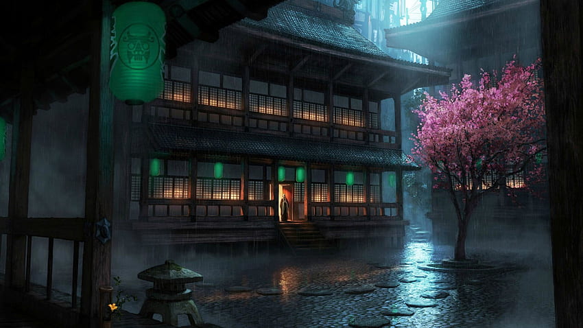 Cherry Blossom, Chinese Architecture, Night, Dark • For You For & Mobile HD wallpaper