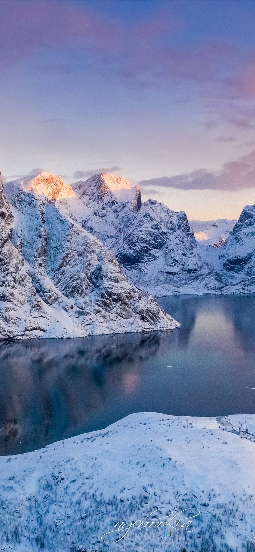 Norwegia Lofoten Mountains Winter Bay Snow Samsung G. iPhone 11 wallpaper ponsel HD
