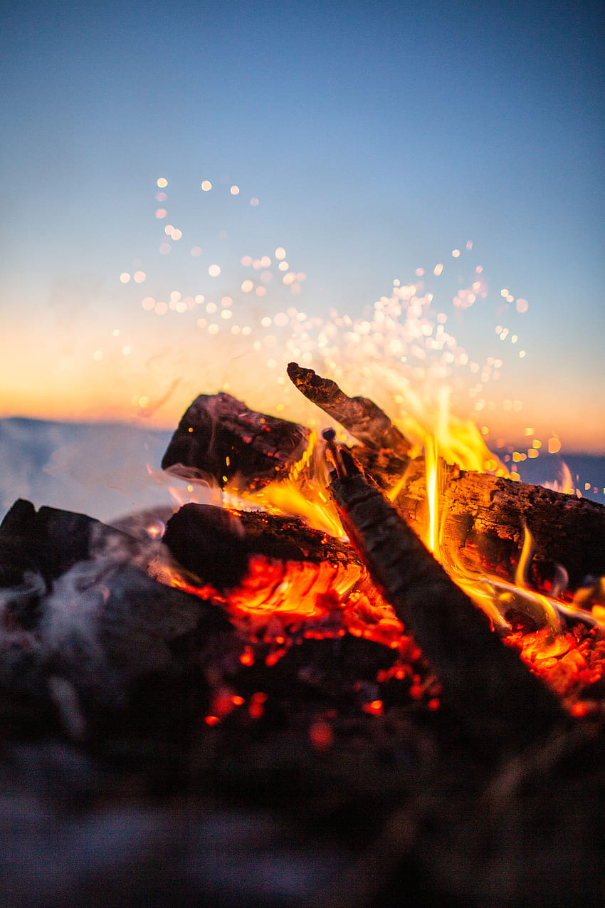 Bonfire, Fire, Sparks, , , Blur, Smooth, Firewood, Camping, Campsite HD phone wallpaper