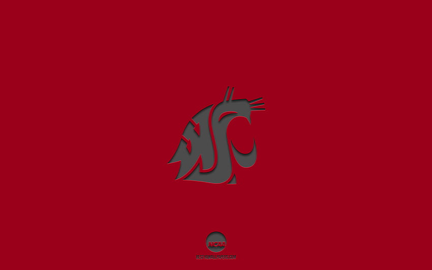 Washington State Cougars, бордо фон, отбор по американски футбол, емблема на Washington State Cougars, NCAA, Вашингтон, САЩ, американски футбол, лого на Washington State Cougars HD тапет
