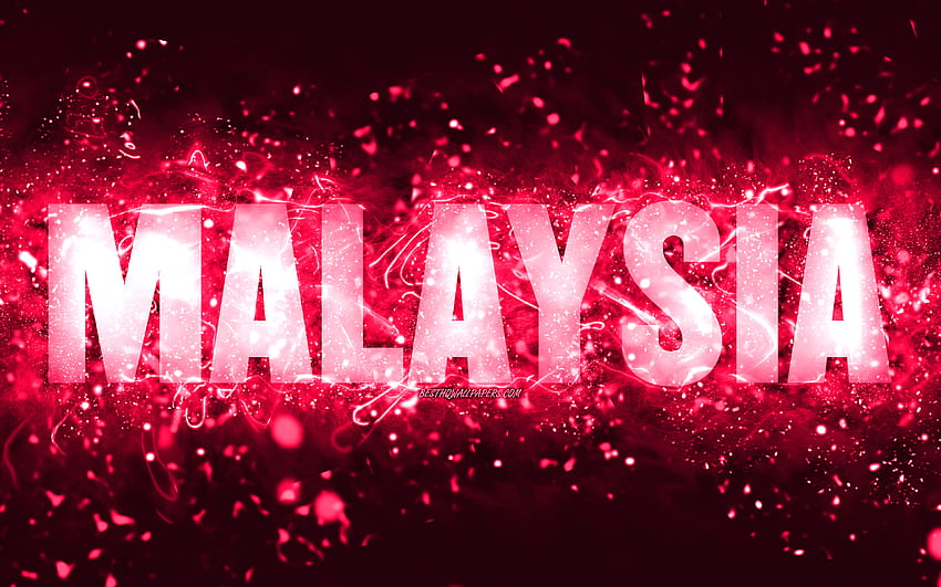 Happy Birtay Malaisie, , néons roses, nom Malaisie, créatif, Malaisie Happy Birtay, Malaisie Birtay, noms féminins américains populaires, avec nom Malaisie, Malaisie Fond d'écran HD