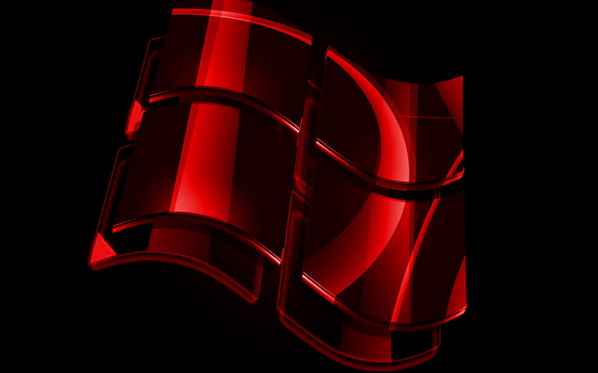 czerwone logo Windows, czerwone tła, system operacyjny, szklane logo Windows, grafika, logo Windows 3D, Windows Tapeta HD