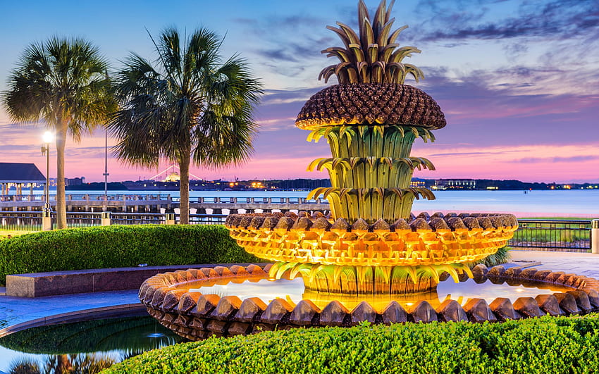 Pineapple Fountain, Charleston, South Carolina HD wallpaper