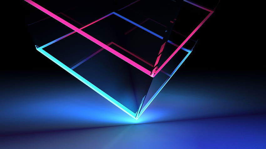 Glassy Neon Cube, 4D Cube HD wallpaper