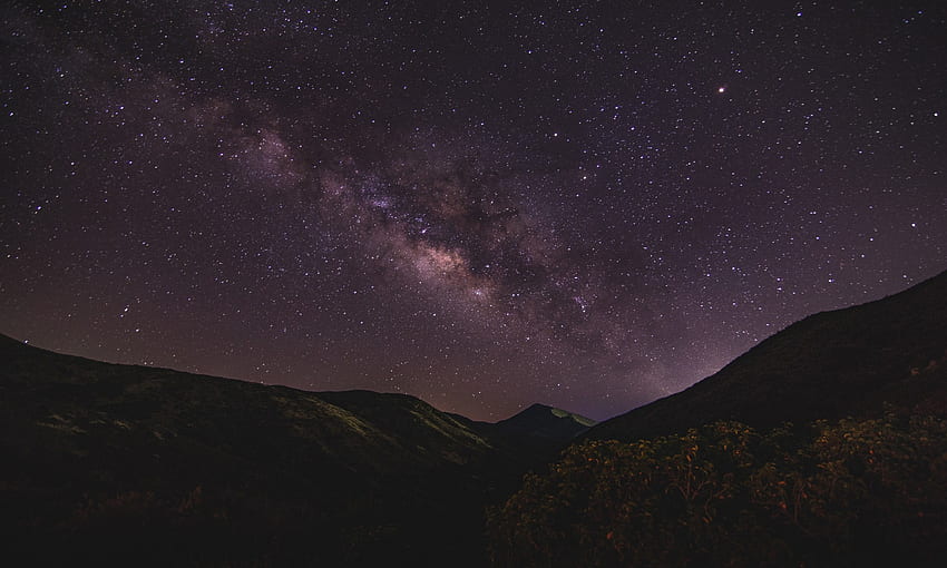 Небе, звезди, нощ, планина, живопис, хълмове, 2000x1200 HD тапет