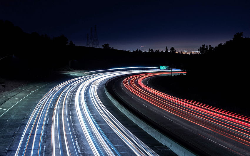 highway lights, night, car traffic, motion blur, road, car lights, highway for with resolution . High Quality HD wallpaper