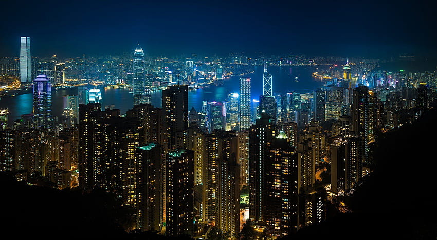 Hong Kong, Gece, Şehir ışıkları, Işıklar, Sokak lambası / ve Mobil Arka Plan, Anime Şehir Işıkları HD duvar kağıdı