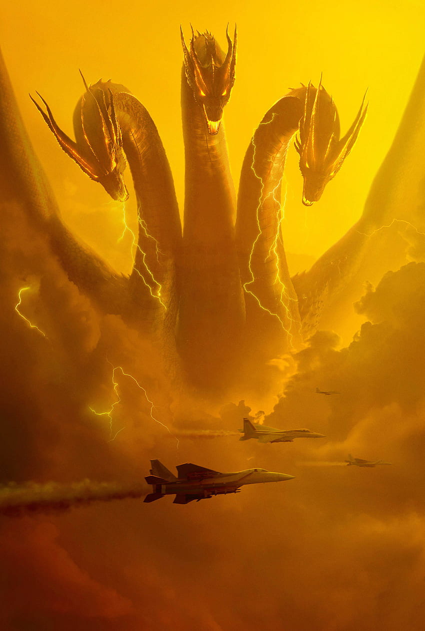 King Ghidorah (MonsterVerse), Burning Godzilla HD phone wallpaper