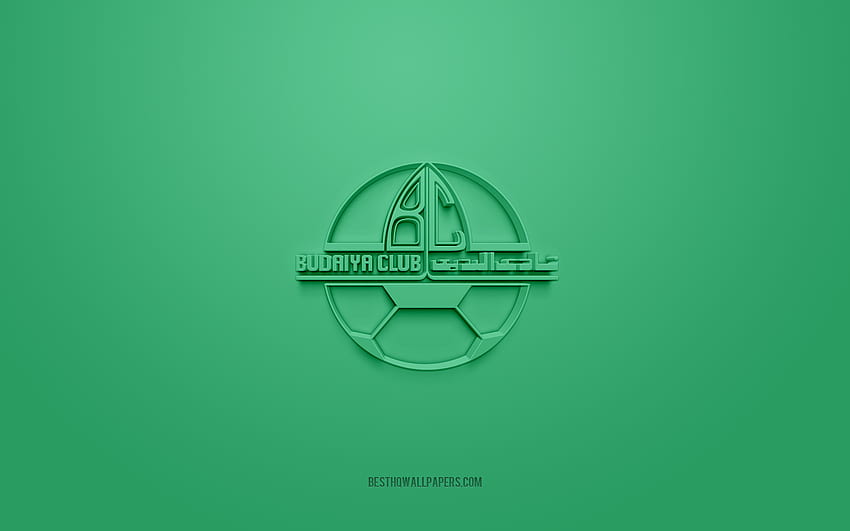 Budaiya Club, creative 3D logo, green background, Bahraini Premier League, 3d emblem, QSL, Bahraini Football Club, Budaiya, Bahrain, 3d art, football, Budaiya Club 3d logo HD wallpaper