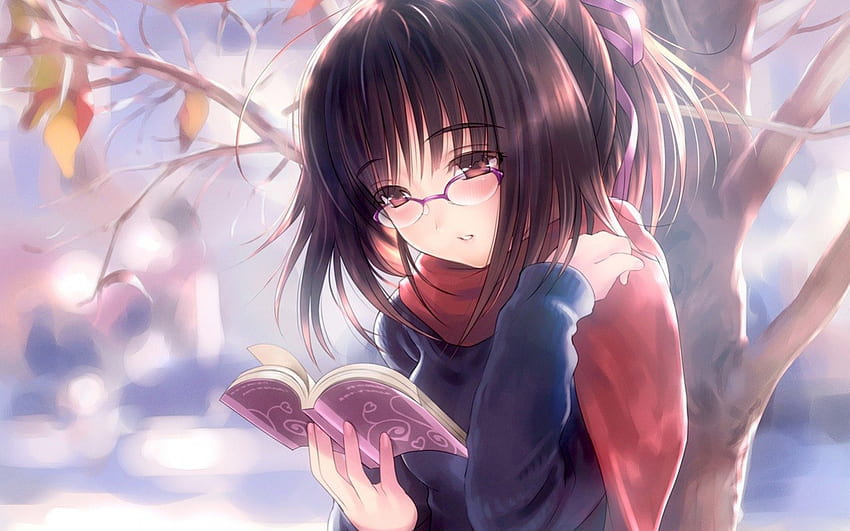 Leitura, menina, livro, anime, árvore papel de parede HD