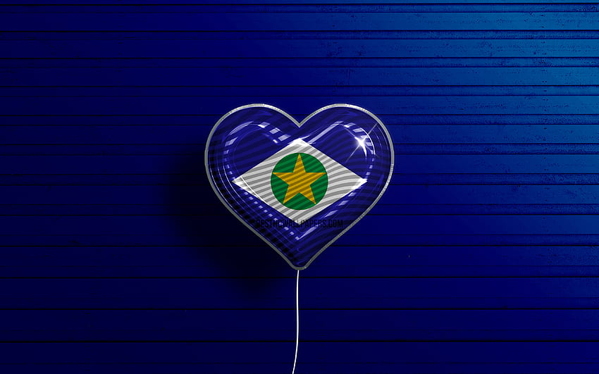 Saya Suka Mato Grosso,, balon realistis, latar belakang kayu biru, negara bagian Brasil, bendera Mato Grosso, Brasil, balon dengan bendera, Negara Bagian Brasil, bendera Mato Grosso, Mato Grosso, Hari Mato Grosso Wallpaper HD