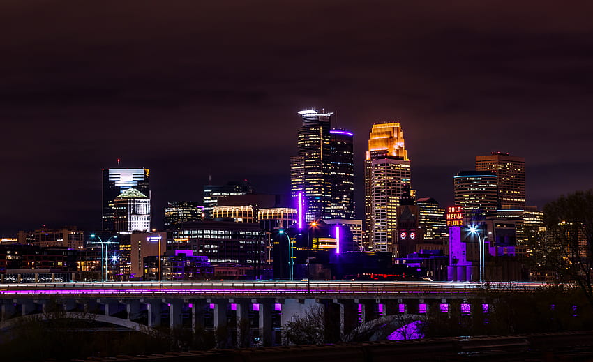 Miasta, architektura, miasto nocą, światła miasta, panorama, Minnesota Tapeta HD