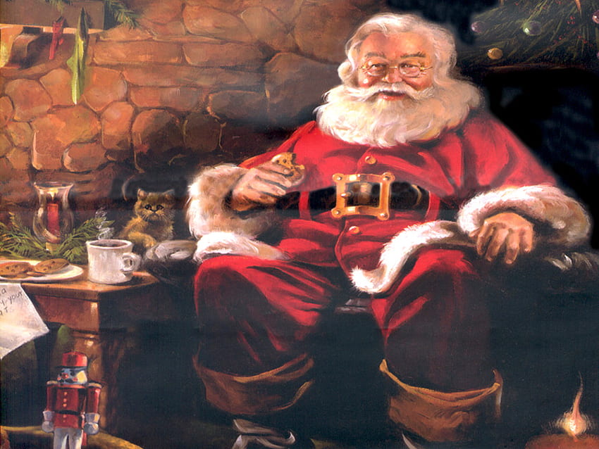 Święty Mikołaj, kakao, Wigilia, ciasteczka Tapeta HD