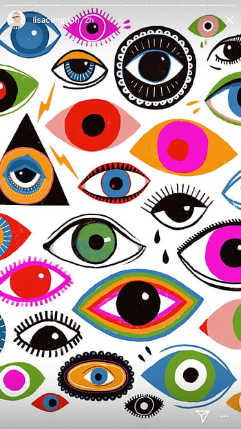Download A Painting Of Many Colorful Eyes On Pink  Wallpaperscom