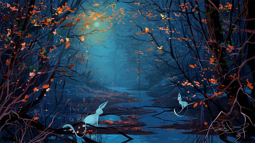ศิลปะ แม่น้ำ เงา ป่า สัตว์ร้าย วอลล์เปเปอร์ HD