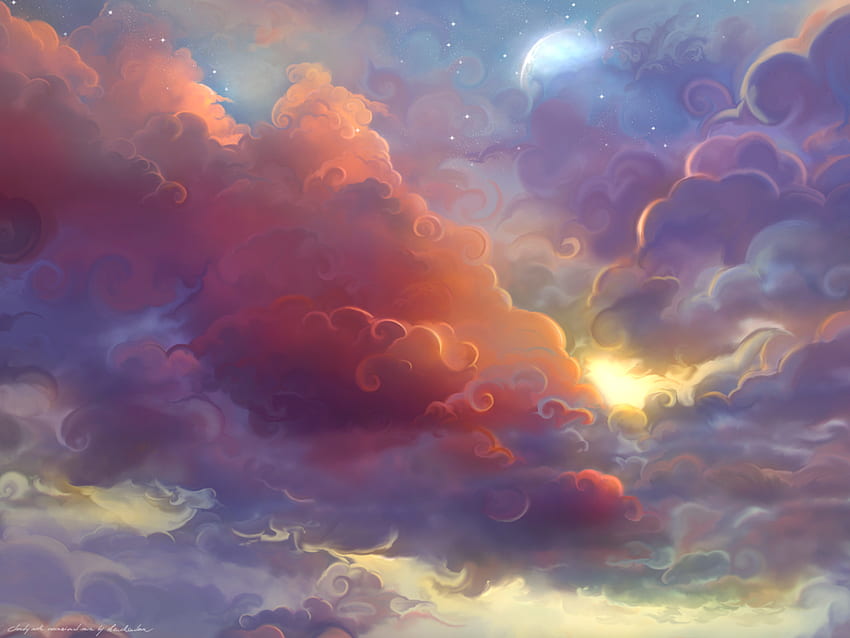 colori al cielo, nuvole, sole, arte, luce Sfondo HD