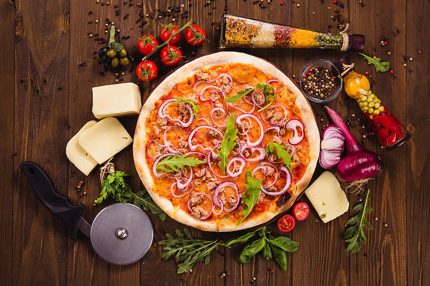 Food, pizza, vegetables, baking HD wallpaper