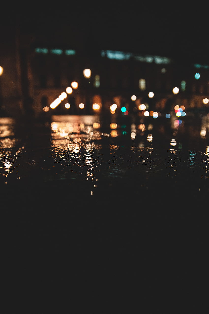 noite, luzes, escuro, molhado, asfalto, borrão, suave Papel de parede de celular HD