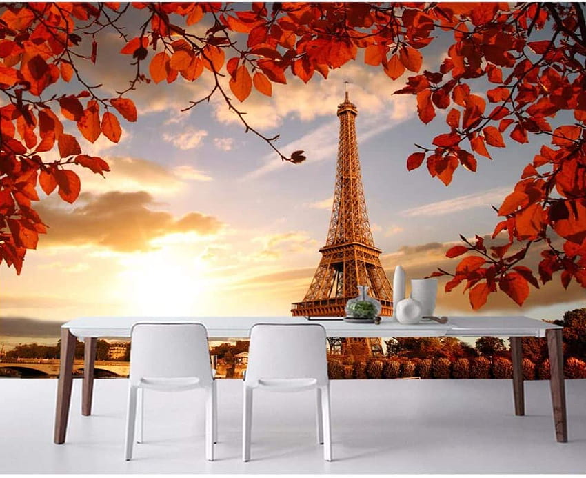 Dalxsh Autumn Eiffel Tower Paris Leaf 3D , Living Room Tv Sofa Wall Bedroom Wall Papers Home Decor Mural 150X120Cm: Furniture & Decor HD wallpaper