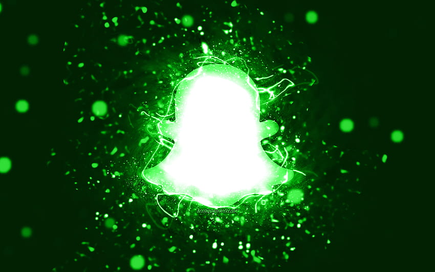 Snapchat 녹색 로고, 녹색 네온 불빛, 창의적, 녹색 추상적 배경, Snapchat 로고, 소셜 네트워크, Snapchat HD 월페이퍼