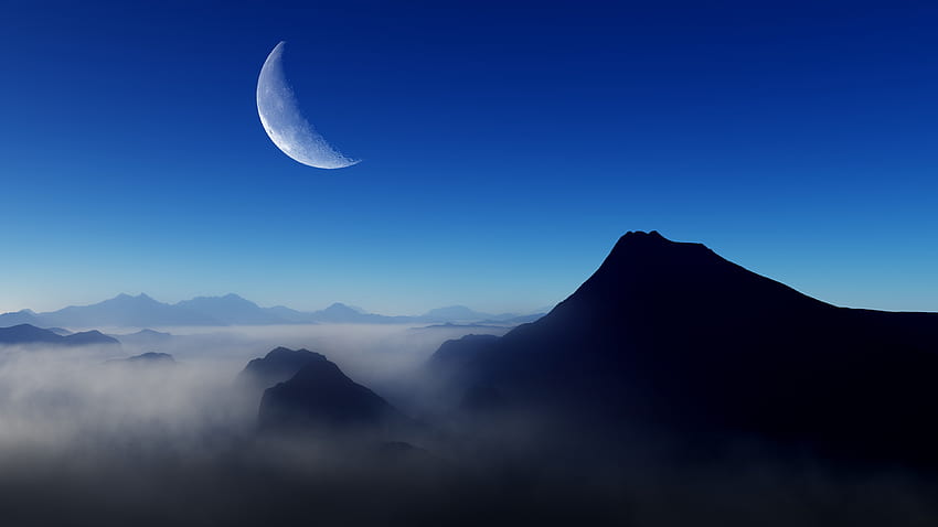 พระจันทร์สีน้ำเงิน ธรรมชาติ พระอาทิตย์ขึ้น ธรรมชาติ ศิลปะ วอลล์เปเปอร์ HD