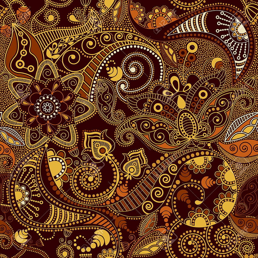 Brown And Yellow Paisley Pattern. Floral Royalty Clipart, Vectors, And Stock Illustration in 2021. Paisley pattern, Floral , Floral fabric design HD phone wallpaper