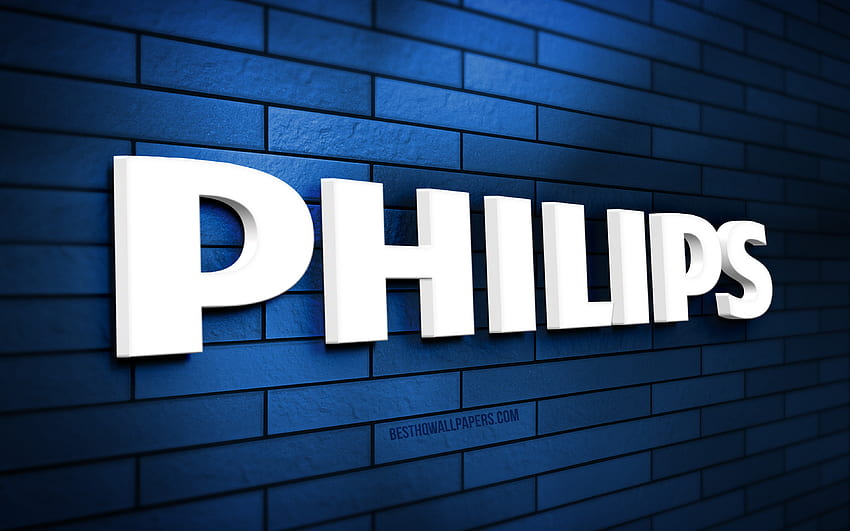 Philips 3D logo, , blue brickwall, criativo, marcas, Philips logo, arte 3D, Philips papel de parede HD