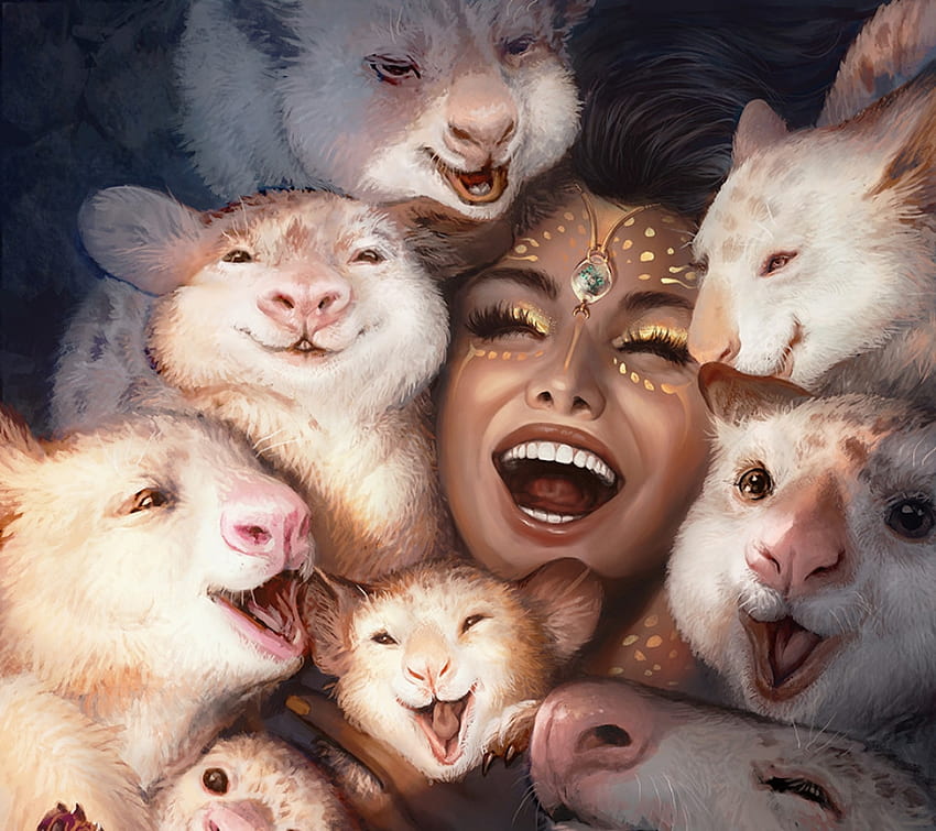 Freude, Tier, Weiß, Kunst, Lächeln, Nell Fallcard, Mädchen, Fantasie, Gesicht HD-Hintergrundbild