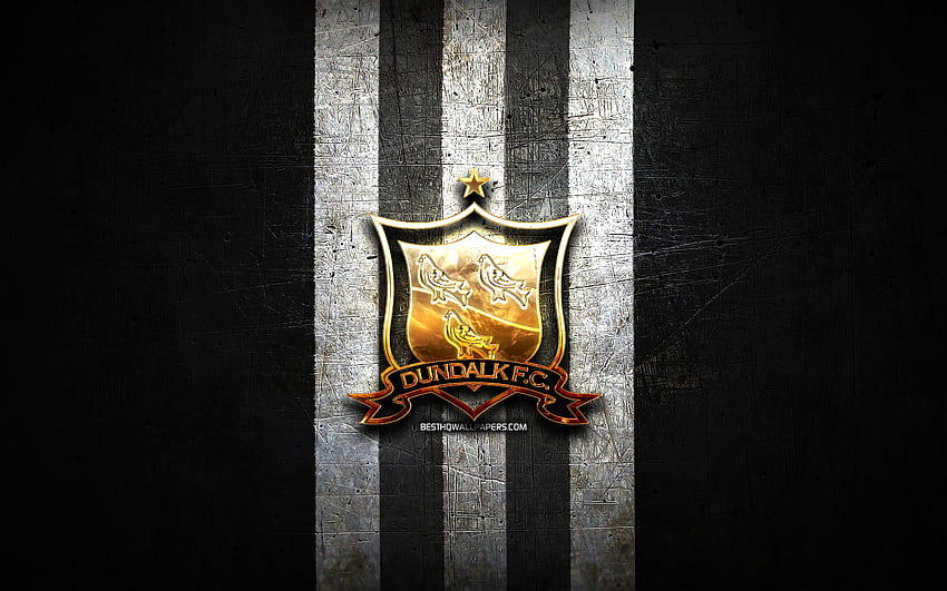 Dundalk FC, altın logo, İrlanda Ligi Premier Lig, black metal arka plan, futbol, ​​İrlanda Futbol Kulübü, Dundalk FC logo, FC Dundalk HD duvar kağıdı