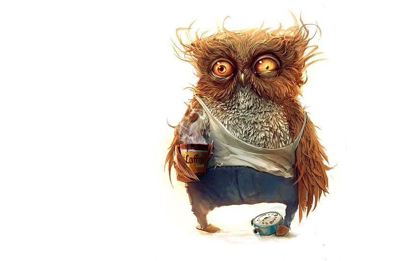 Art, Owl, Coffee, Alarm Clock HD wallpaper