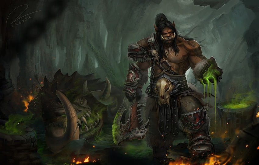 permainan, fantasi, seni, World of Warcraft, Orc, Grommash Hellscream, Tien Can for , bagian фантастика Wallpaper HD