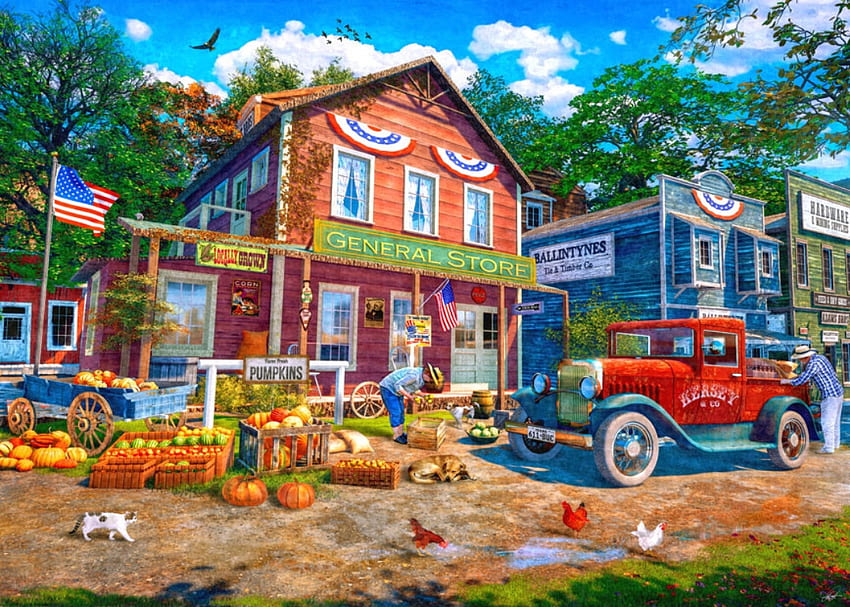 The Old General Store, old, painting, art, pictura, dominic davison, store HD wallpaper