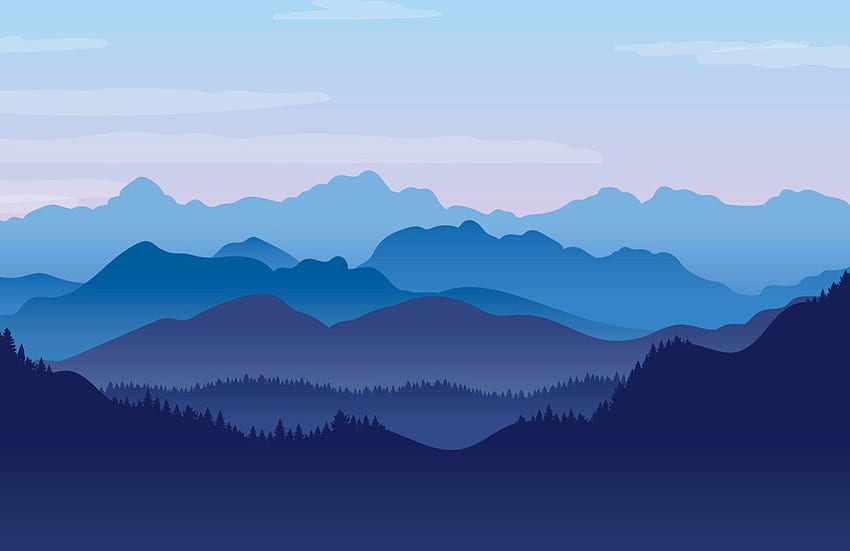 Стенопис със син илюстриран пейзаж, прост абстрактен пейзаж HD тапет