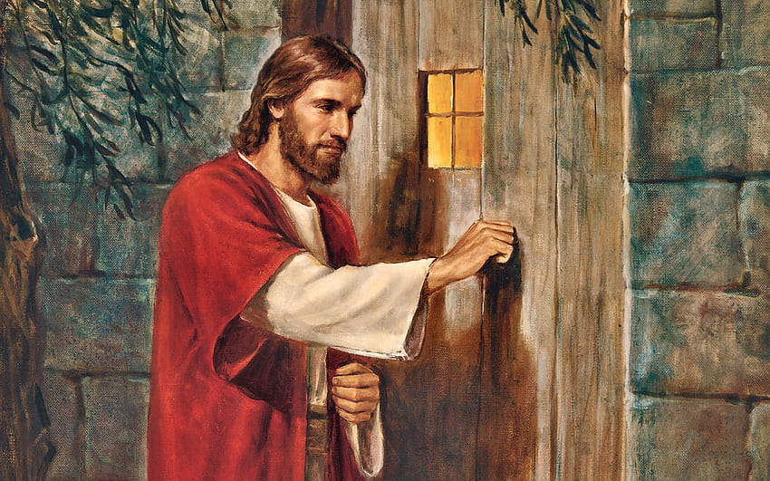 Jesus at the Door , artwork, wide screen, door, painting, art, Jesus, beautiful, illustration HD wallpaper